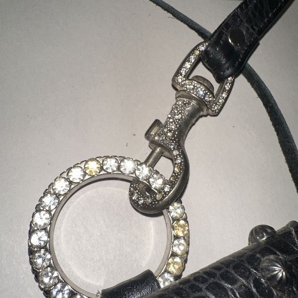 Raviani Fringe Satchel Bag In Black Alligator Embossd Leather Crystal Flower NWT - Picture 13 of 14